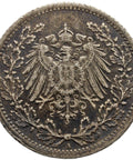 1918 A Germany Half Mark Wilhelm II Coin Silver Berlin Mint