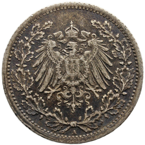 1918 A Germany Half Mark Wilhelm II Coin Silver Berlin Mint