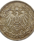 1918 F Germany Half Mark Wilhelm II Coin Silver Stuttgart Mint
