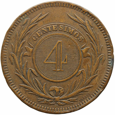 1869 Uruguay 4 Centesimos Coin