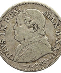 1868 10 Soldi Pius IX Italy States Papal Silver Coin XXII