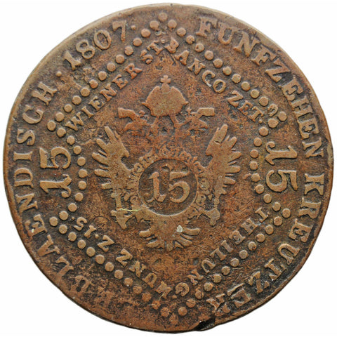 1807 15 Kreuzer Austria Habsburg Franz II Coin Schmollnitz Mint