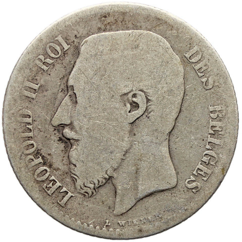 1866 One Franc Belgium Leopold II Silver French text