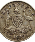 1921 M 3 Pence Australia Coin George V Silver Melbourne Mint