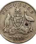 1936 6 Pence Australia Coin George V Silver