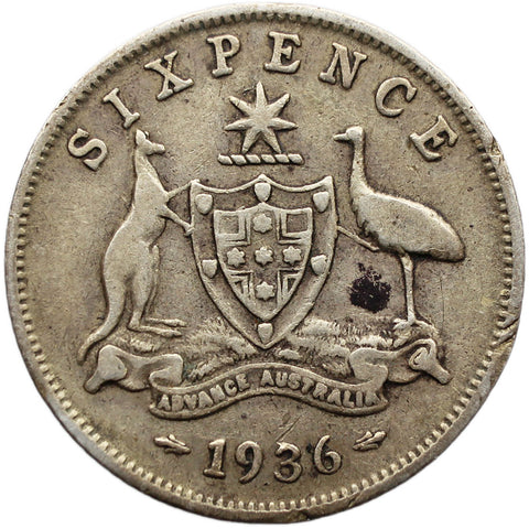 1936 6 Pence Australia Coin George V Silver