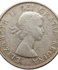 1958 50 Cents Canada Coin Elizabeth II Dot under the last A