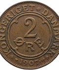 1907 2 Øre Denmark Coin Frederik VIII
