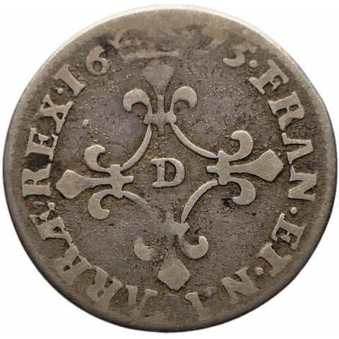 1675 D 1/15 Ecu 4 sols des Traitants France Coin Louis XIV Silver Lyon Mint