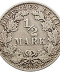 1905 G Germany Half Mark Wilhelm II Coin Silver Karlsruhe Mint