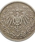 1905 G Germany Half Mark Wilhelm II Coin Silver Karlsruhe Mint