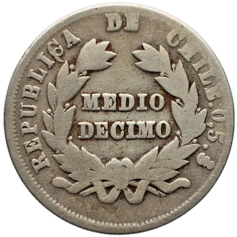 1892 Half Decimo Chile Coin Silver Overdate 9