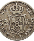 1859 2 Reales Spain Coin Isabel II Silver Madrid Mint