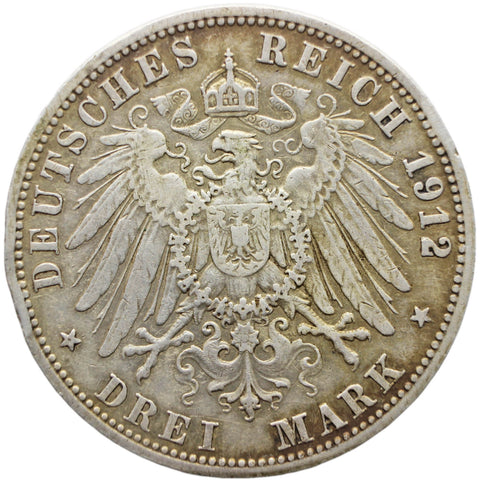 1912 A 3 Mark Prussia Germany Coin Silver Berlin Mint Wilhelm II