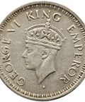 1944 Quarter Rupee British India Coin George VI Silver