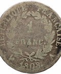 1808 A 1 Francs France Silver Coin Napoleon Bonaparte Paris Mint