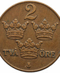 1940 2 Öre Sweden Coin Gustaf V