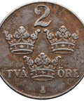 1943 2 Öre Sweden Coin Gustaf V Iron