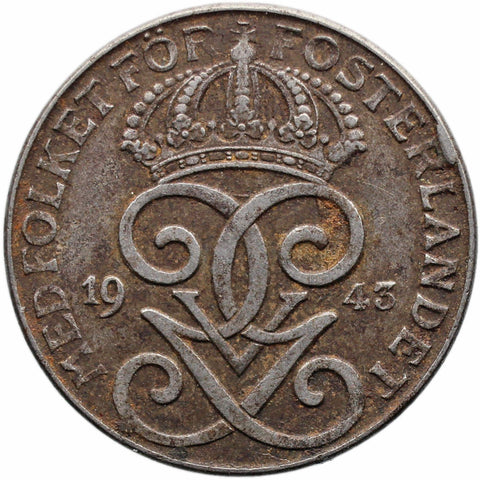 1943 2 Öre Sweden Coin Gustaf V Iron