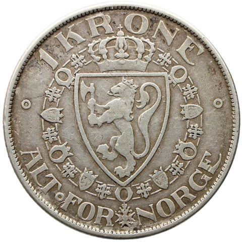 1917 One Krone Norway Coin Haakon VII Silver