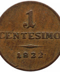 1822 1 Centesimo Lombardy Venetia Italy Coin Franz I Venice Mint