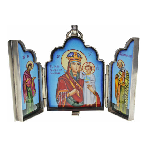 Rare Pavel Ovchinnikov 1887 Triptych Icon Silver Antique Imperial Russian Moscow