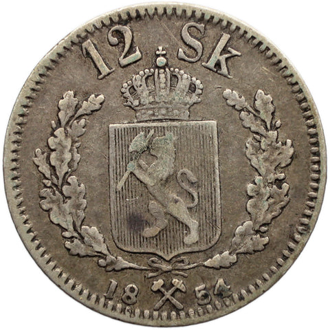 1854 12 Skilling Norway Coin Oscar I Silver