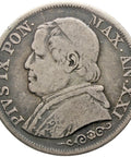 1867 One Lira Papal Coin Italy States Pius IX Silver
