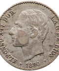 1880 50 Centimos Spain Coin Alfonso XII Silver