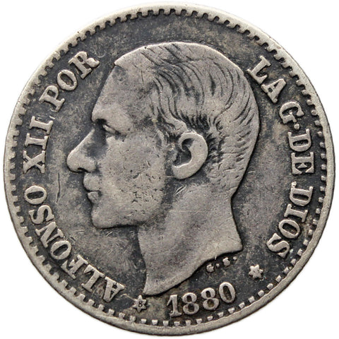 1880 50 Centimos Spain Coin Alfonso XII Silver