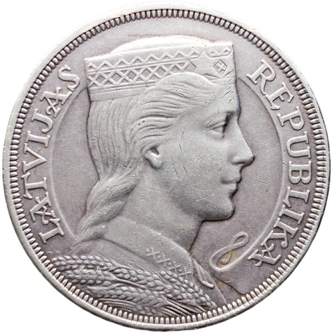 1931 5 Lati Latvia Coin Silver