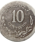 1893 Ho G 10 Centavos Mexico Coin Silver Hermosillo Mint