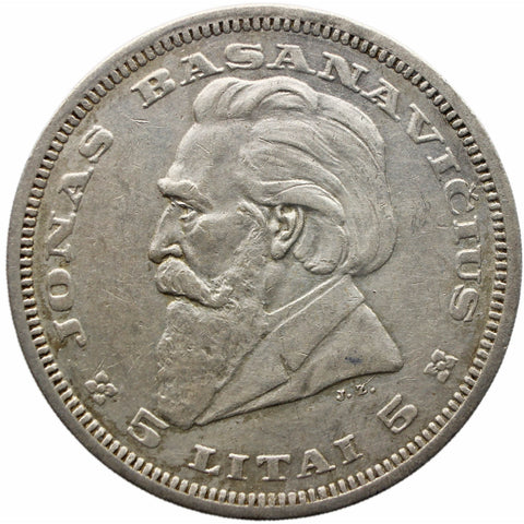 1936 5 Litai Lithuania Coin Silver Jonas Basanavičius