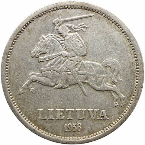 1936 5 Litai Lithuania Coin Silver Jonas Basanavičius