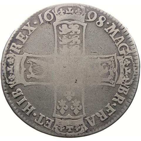 1698 1/2 Crown William III Coin Silver Large Shields DECIMO