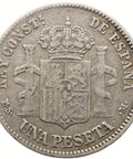 1882 1 Peseta Spain Coin Alfonso XII Silver