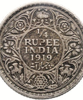 1919 Quarter Rupee British India Coin George V Silver Calcutta Mint