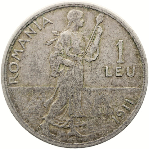 1911 1 Leu Romania Coin Silver Carol I Hamburg Mint