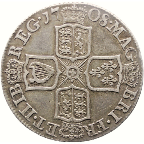 1708 Shilling Anne Coin Silver United Kingdom Plain angles