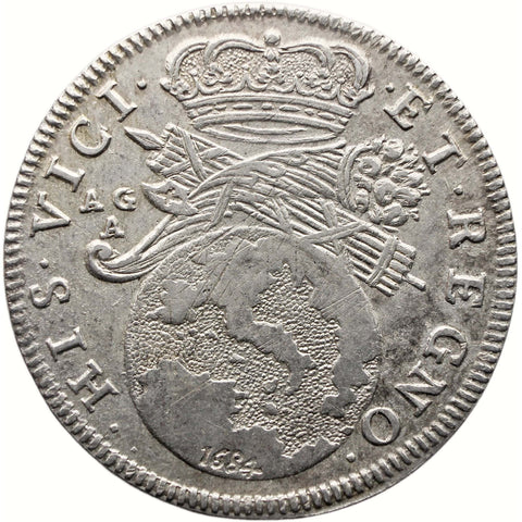 1684 1 Tari Naples Italy Coin Charles II Silver
