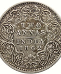 1862 Two Annas India British Queen Victoria Silver Coin Bombay mint