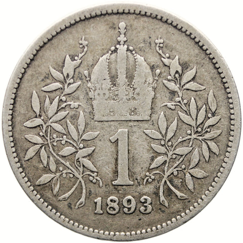 1893 1 Korona Austria Coin Franz Joseph I Silver