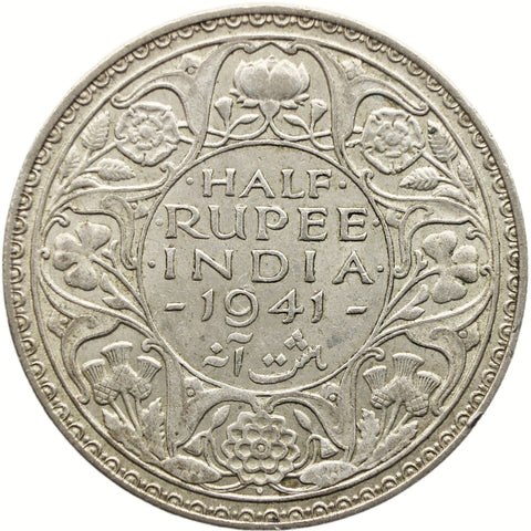 1941 Half Rupee British India Coin George VI Silver Bombay Mint