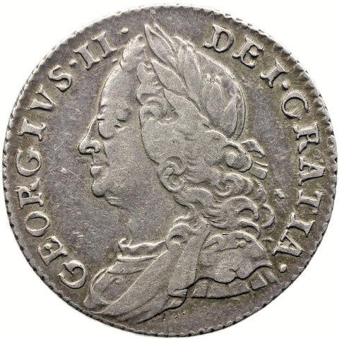1757 Sixpence George II Coin UK Silver Older bust