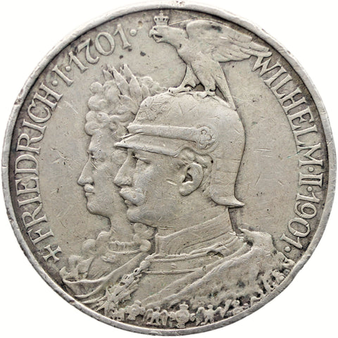 1901 2 Mark Germany Prussia Coin Silver Wilhelm II 200th Anniversary