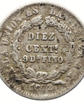 1872 FE 10 Centavos Bolivia Coin Silver