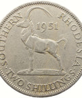 1951 2 Shillings Southern Rhodesia Coin Zimbabwe George VI