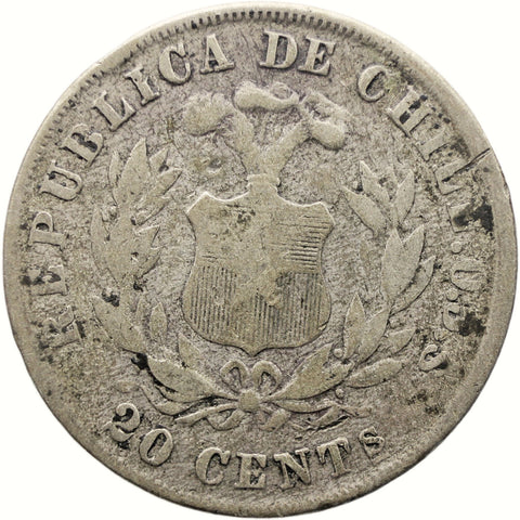 1892 20 Centavos Chile Coin Silver