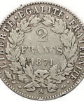 1871 A 2 Francs France Coin Silver Paris Mint