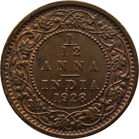 1928 1/12 Anna India British Coin George V Calcutta Mint